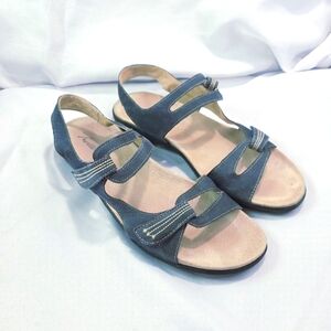 Trotters Katarina Blue Leather Strappy Sandals Adjustable Womens 9.5 NARROW